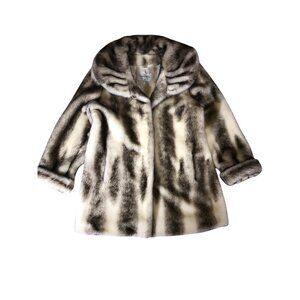 Pamela McCoy Womens Grey & White Faux Fur Coat